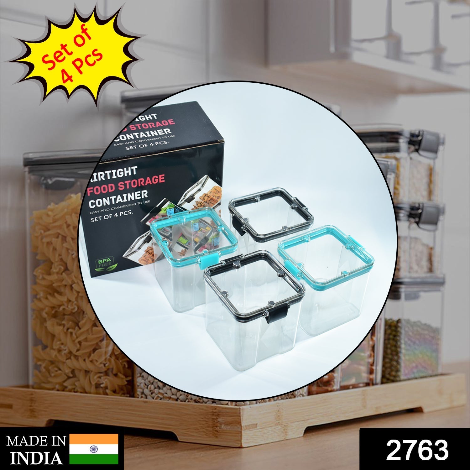 4 Pc Square Container 700 Ml Used For Storing Types Of Food Stuffs And Items.