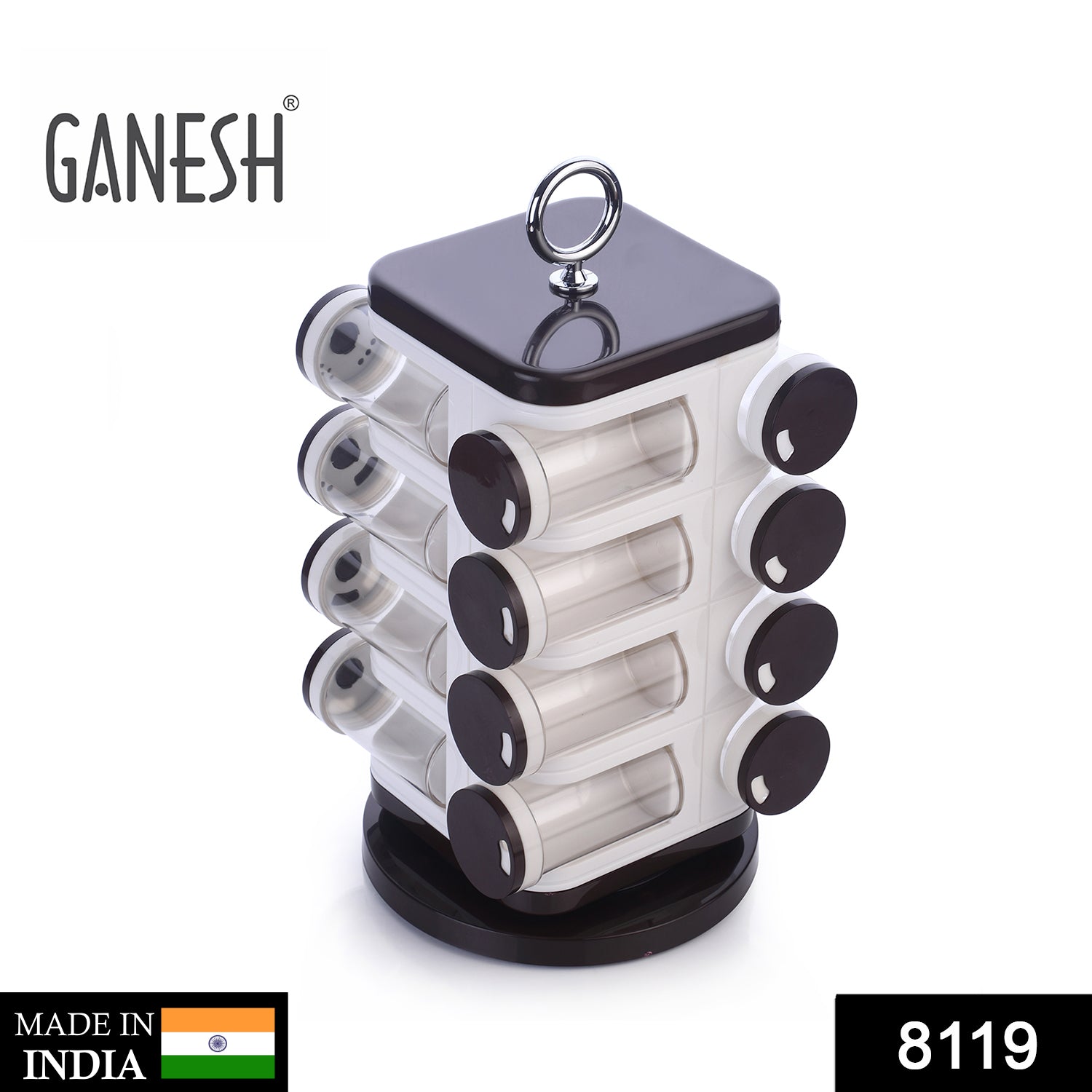 Ganesh Multipurpose Revolving Spice Rack With 16 Pcs Dispenser each 100 ml Plastic Spice ABS Material 1 Piece Spice Set 1 Piece Spice Set  (Plastic)