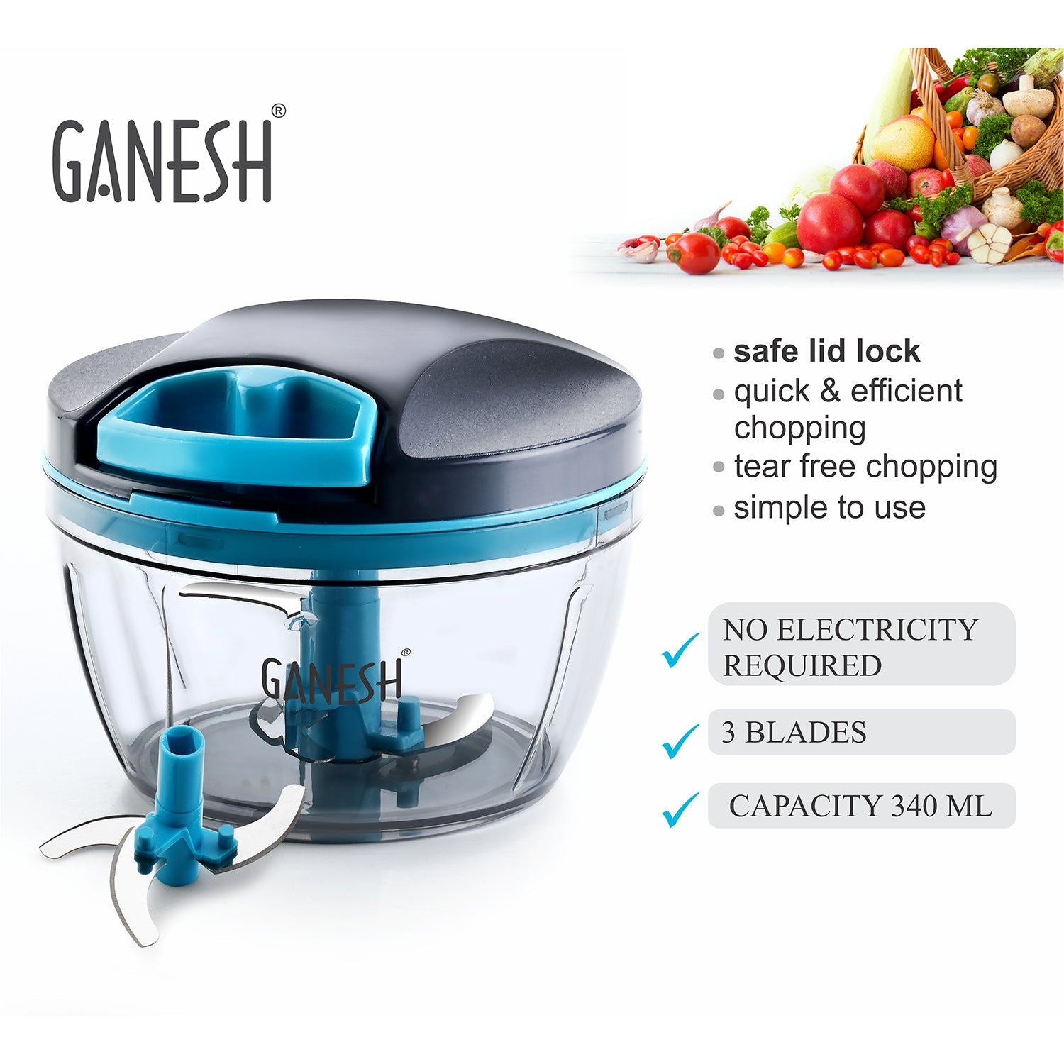 GANESH Wonder Chopper, Grey (470Ml)