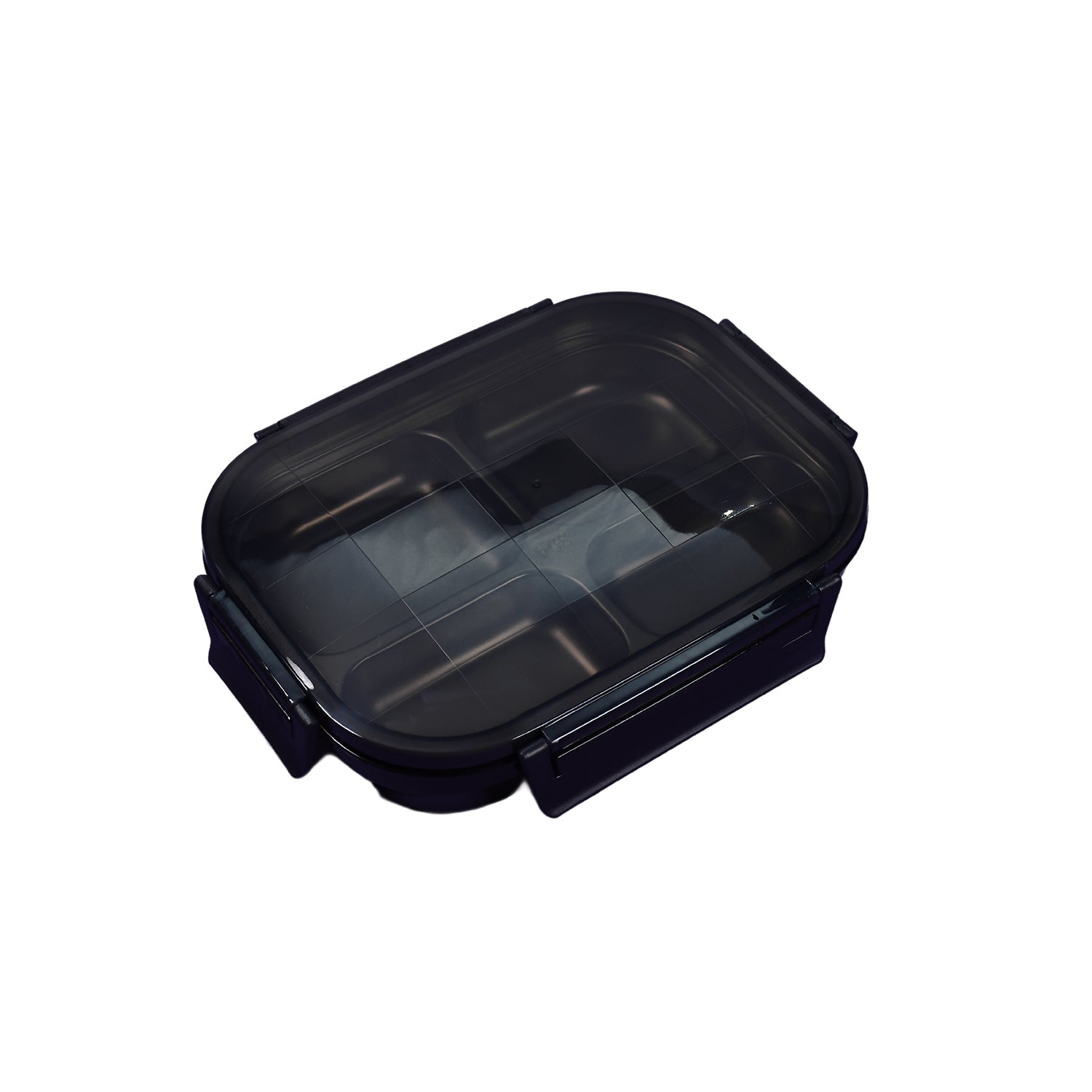 2979 Black Transparent 4 Compartment Lunch Box for Kids and adults, Stainless Steel Lunch Box with 4 Compartments.