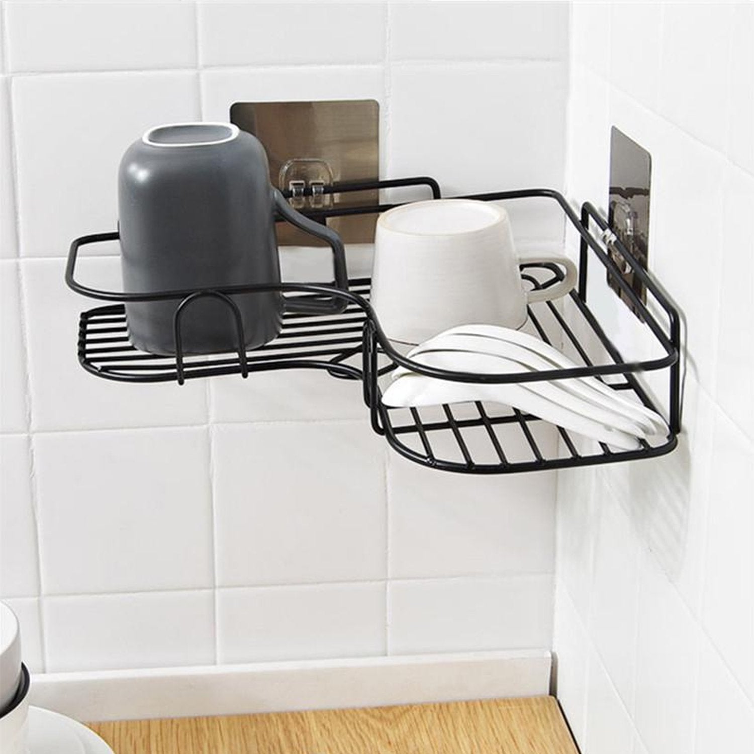 Self-Adhesive Kitchen-Bathroom Corner Shelf Organiser Storage Rack