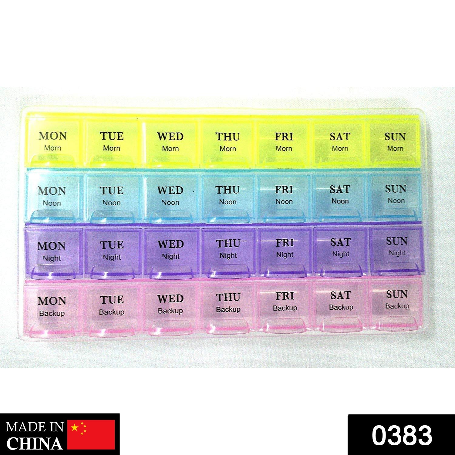 0383 Pill Case- 4 Row 28 Squares Weekly 7 Days Tablet Box Holder Medicine Storage Organizer Container