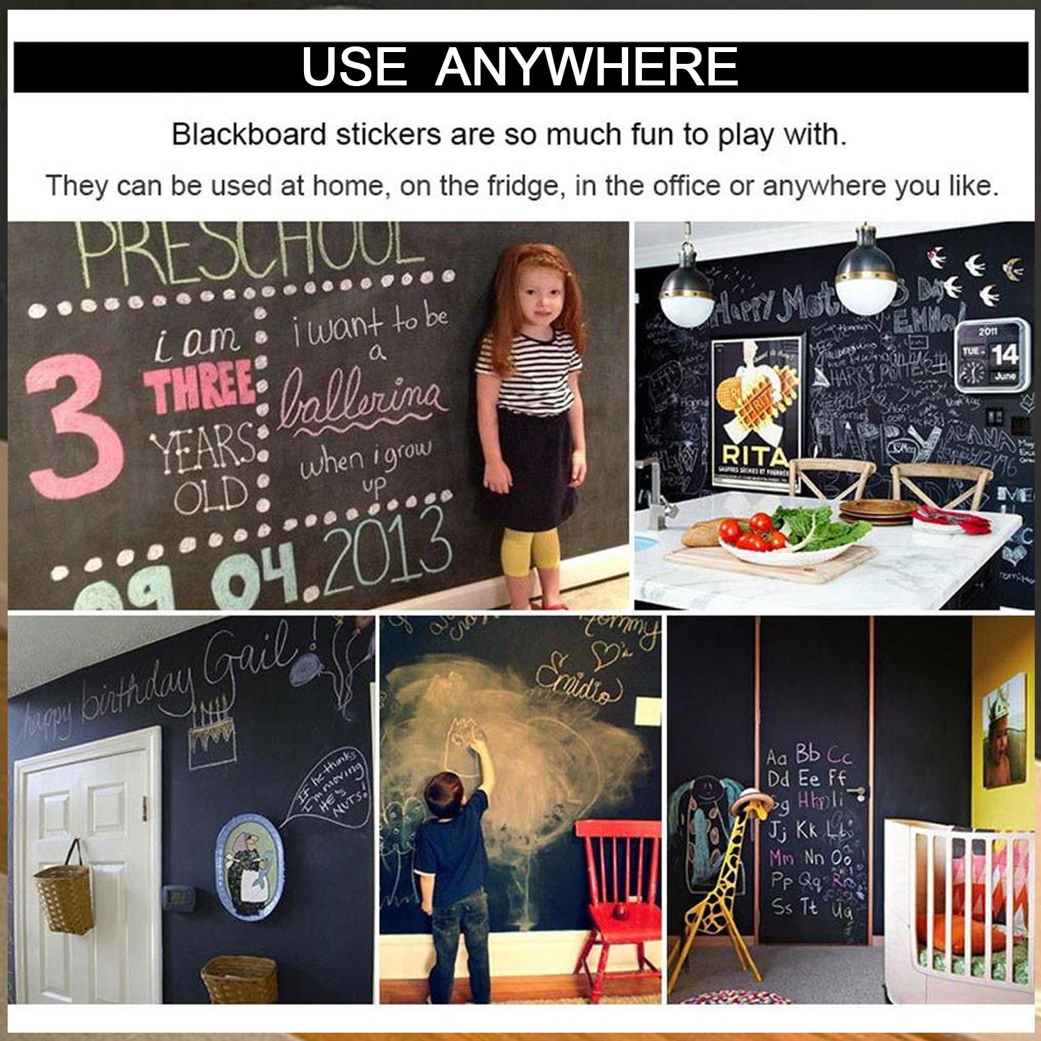 4038 Blackboard Erasable Wall Sticker Chalkboard Sticker Removable Blackboard Wall Stickers Mural for Kids Room