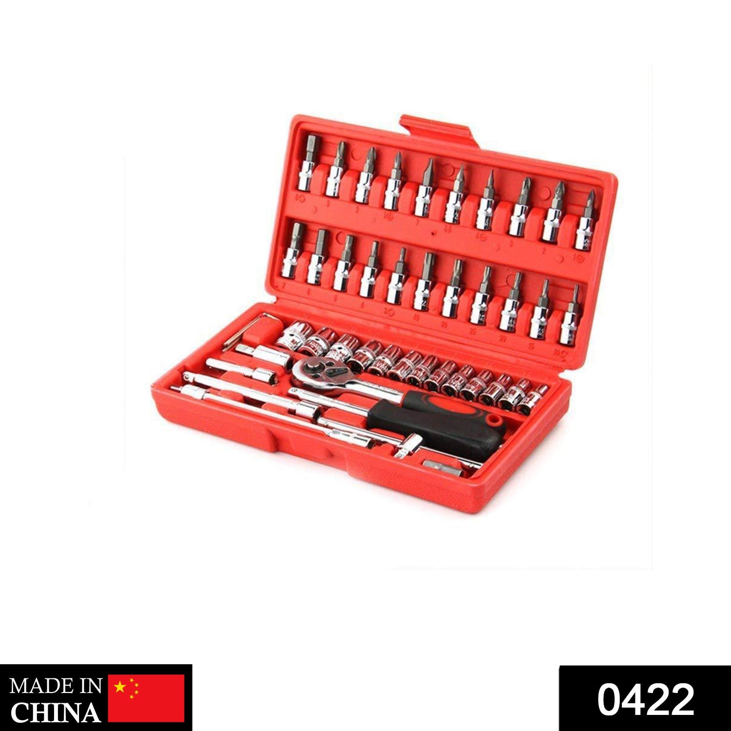 Socket 1/4 Inch Combination Repair Tool Kit (Red, 46 pcs)