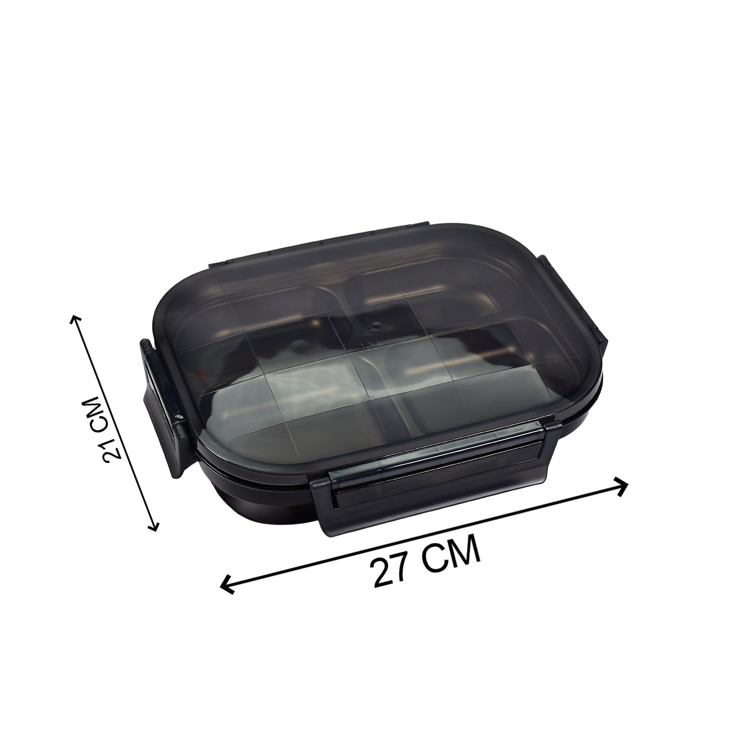 2979 Black Transparent 4 Compartment Lunch Box for Kids and adults, Stainless Steel Lunch Box with 4 Compartments.