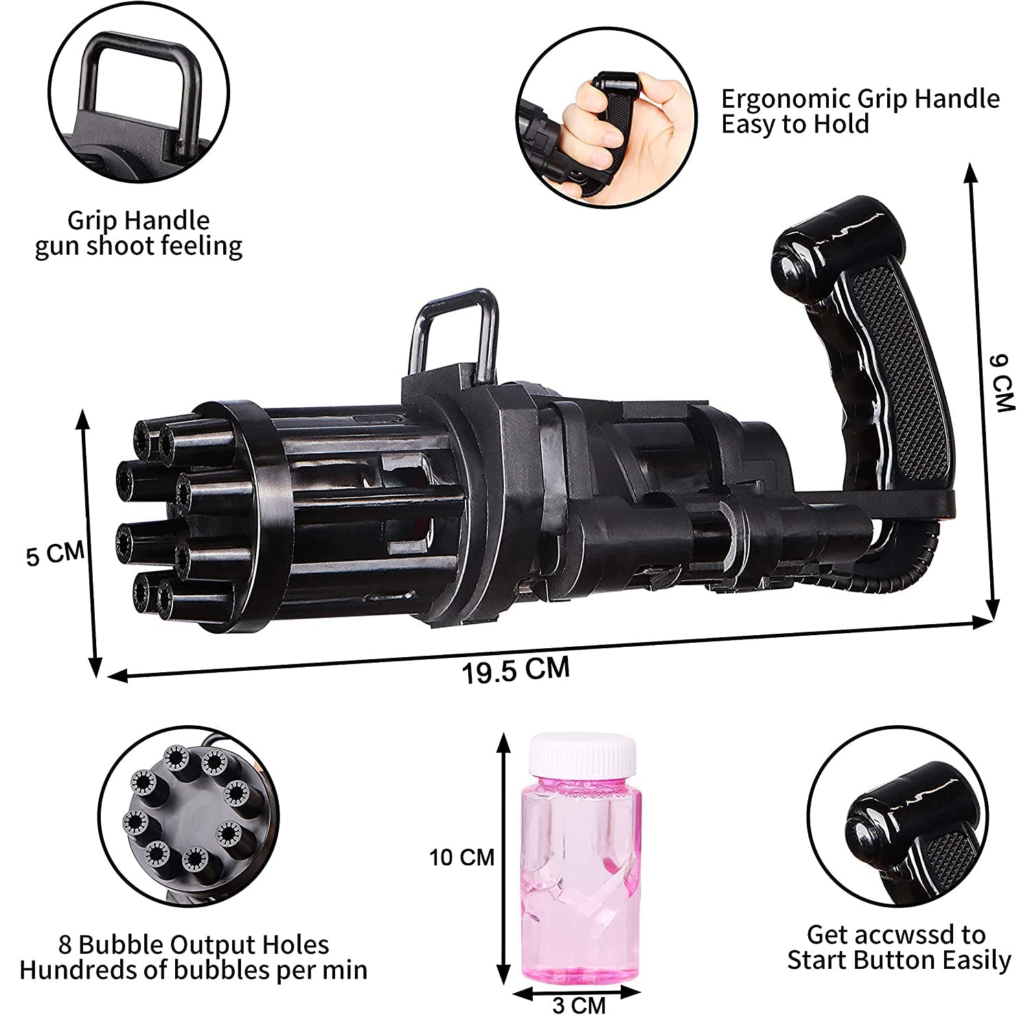 8-Hole battery operated Bubbles Gun Toys for Boys and Girls (1Pc Only)