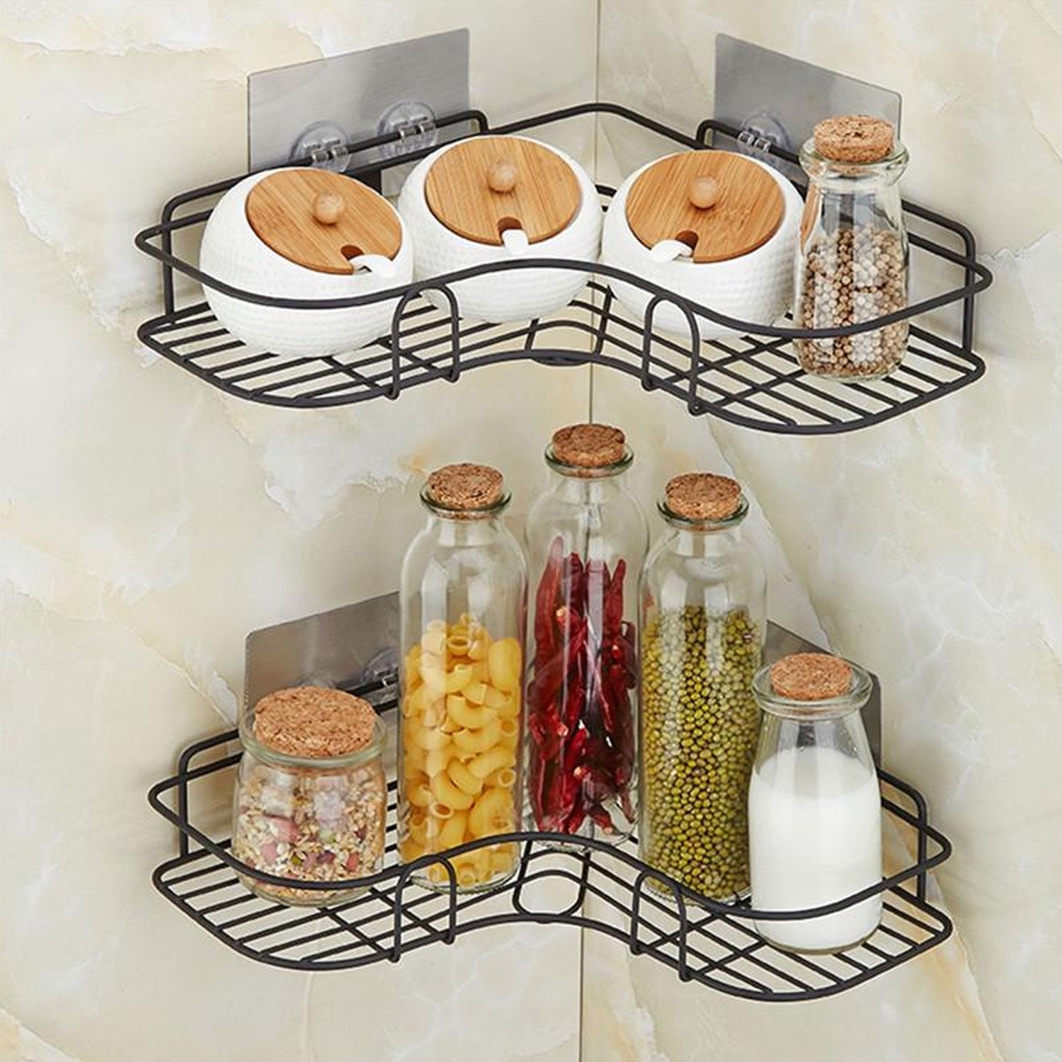 Self-Adhesive Kitchen-Bathroom Corner Shelf Organiser Storage Rack