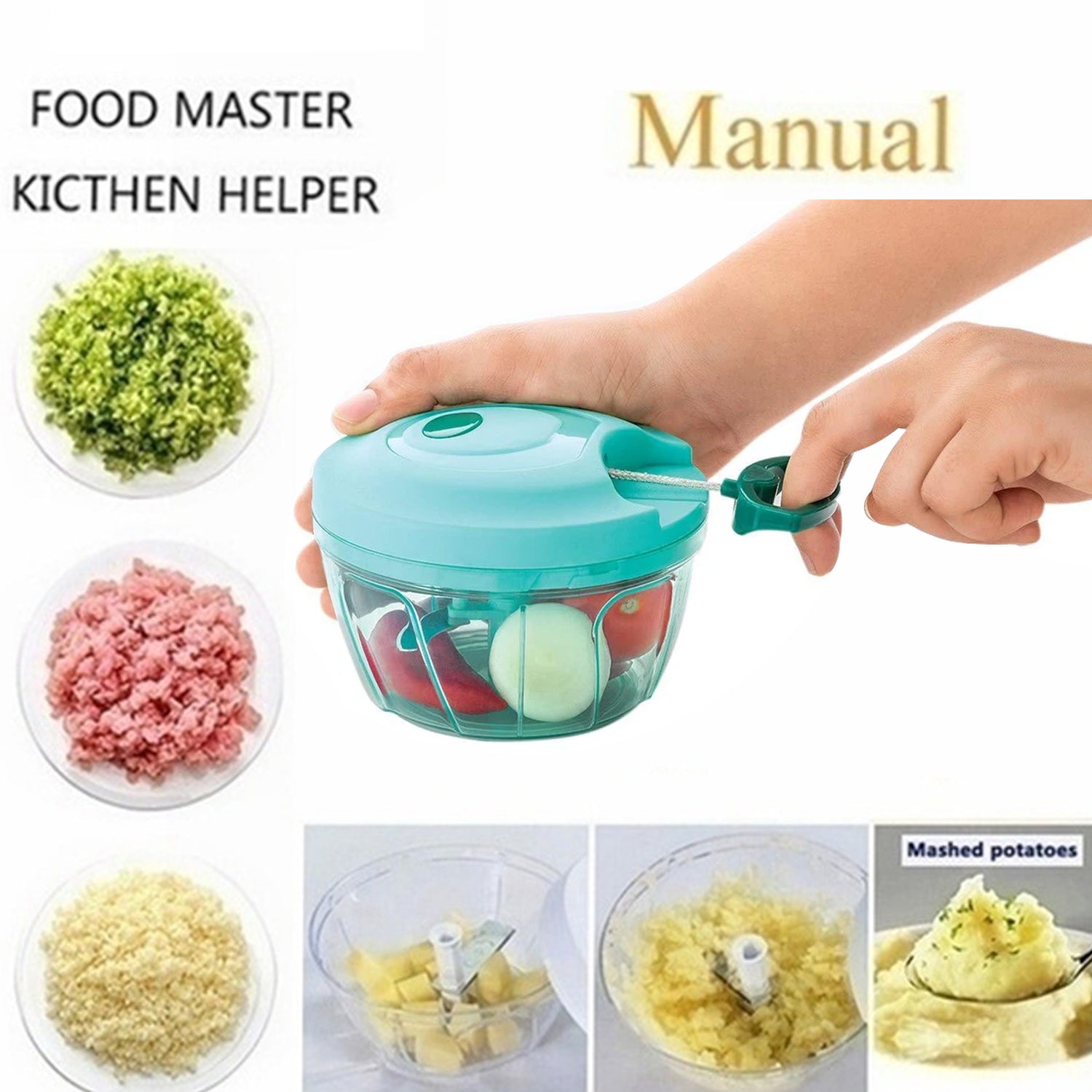 0080 Manual Food Chopper, Hand Held Vegetable Chopper (450ML) Assorted Color