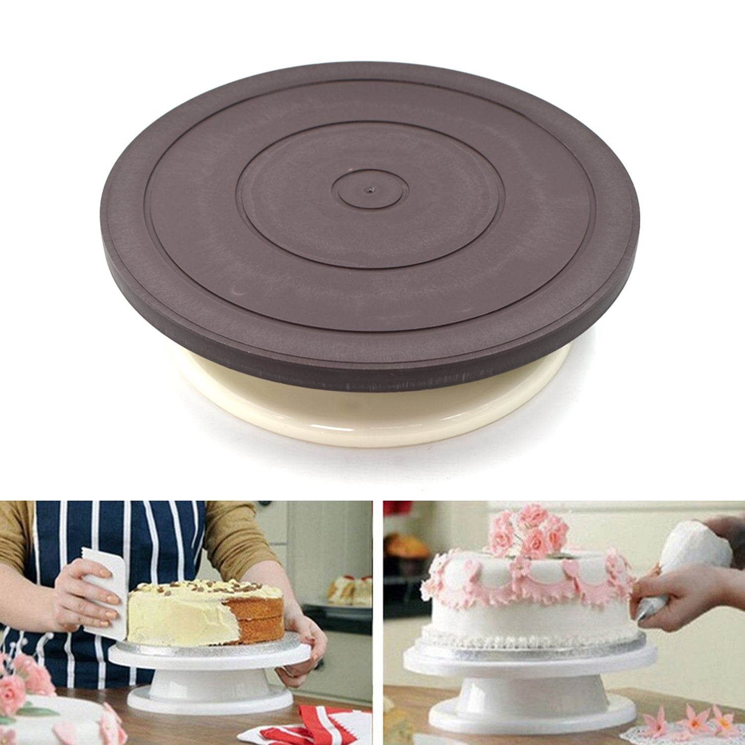 Cake Brown Turntable used widely in bakeries and some of the household places while making and decorating cake and all purposes.