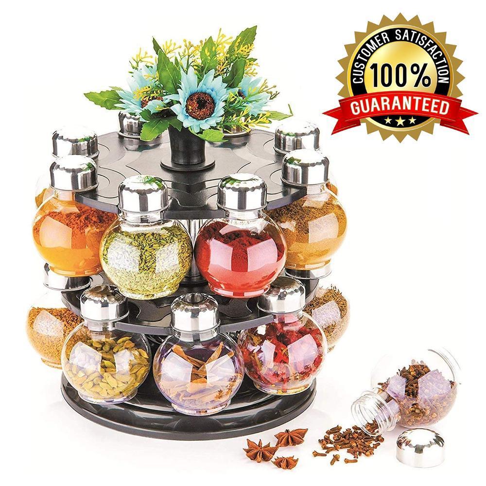 Multipurpose Revolving Plastic Spice Rack Set (16pcs)