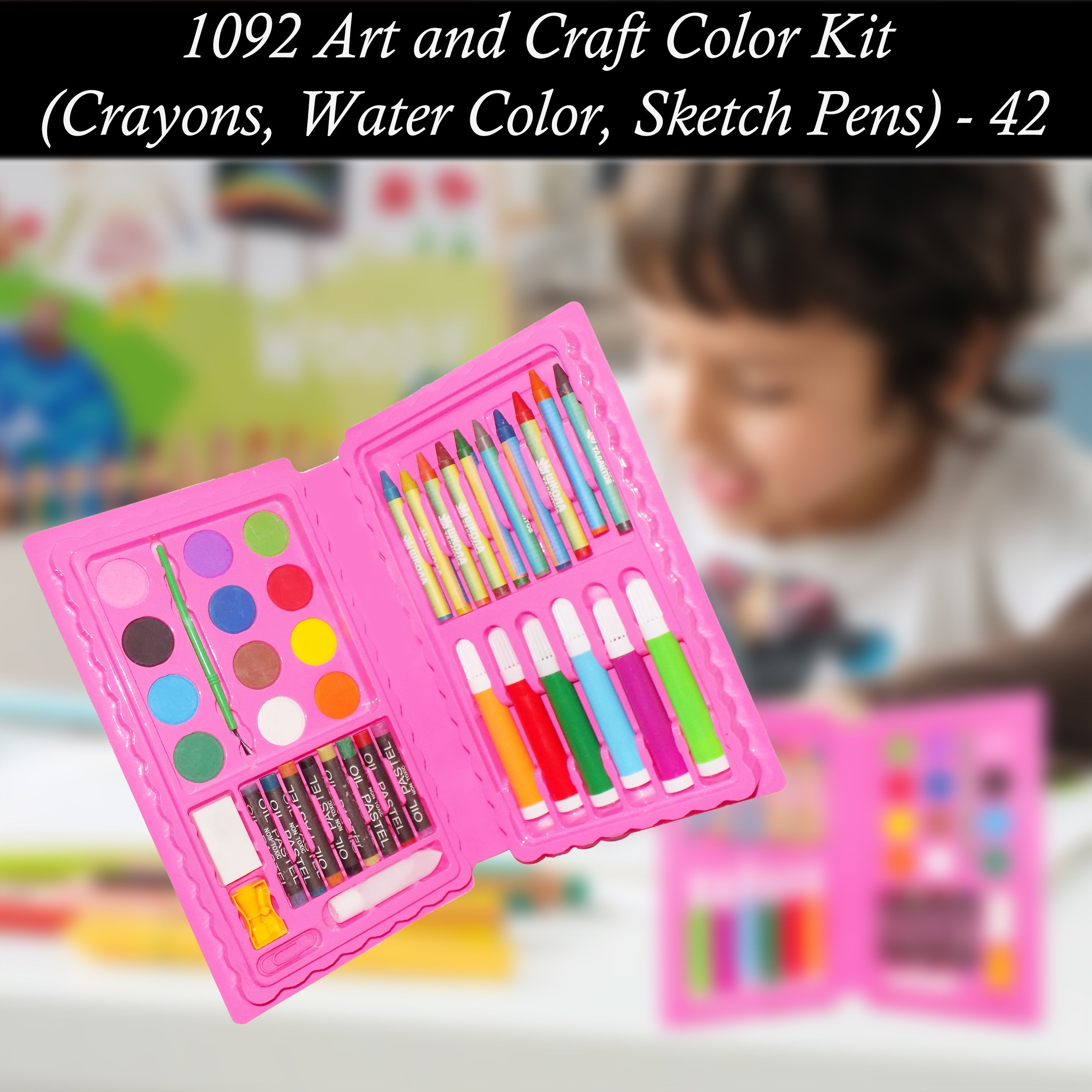 Art and Craft Color Kit (Crayons, Water Color, Sketch Pens) - 42 Pcs