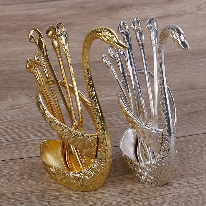 6 Pcs Spoon with Decorative Swan Stand_2