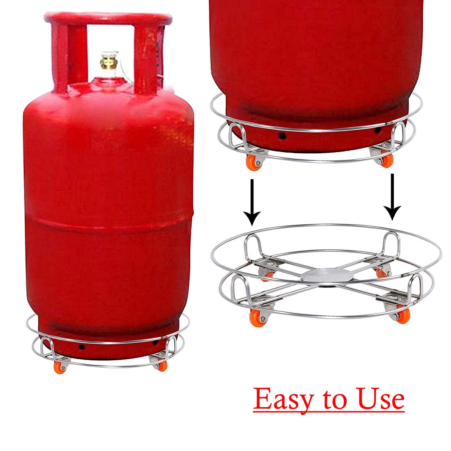 3018 Stainless Steel Gas Cylinder Trolley with Wheels LPG Cylinder Roller Stand Movable Trolley