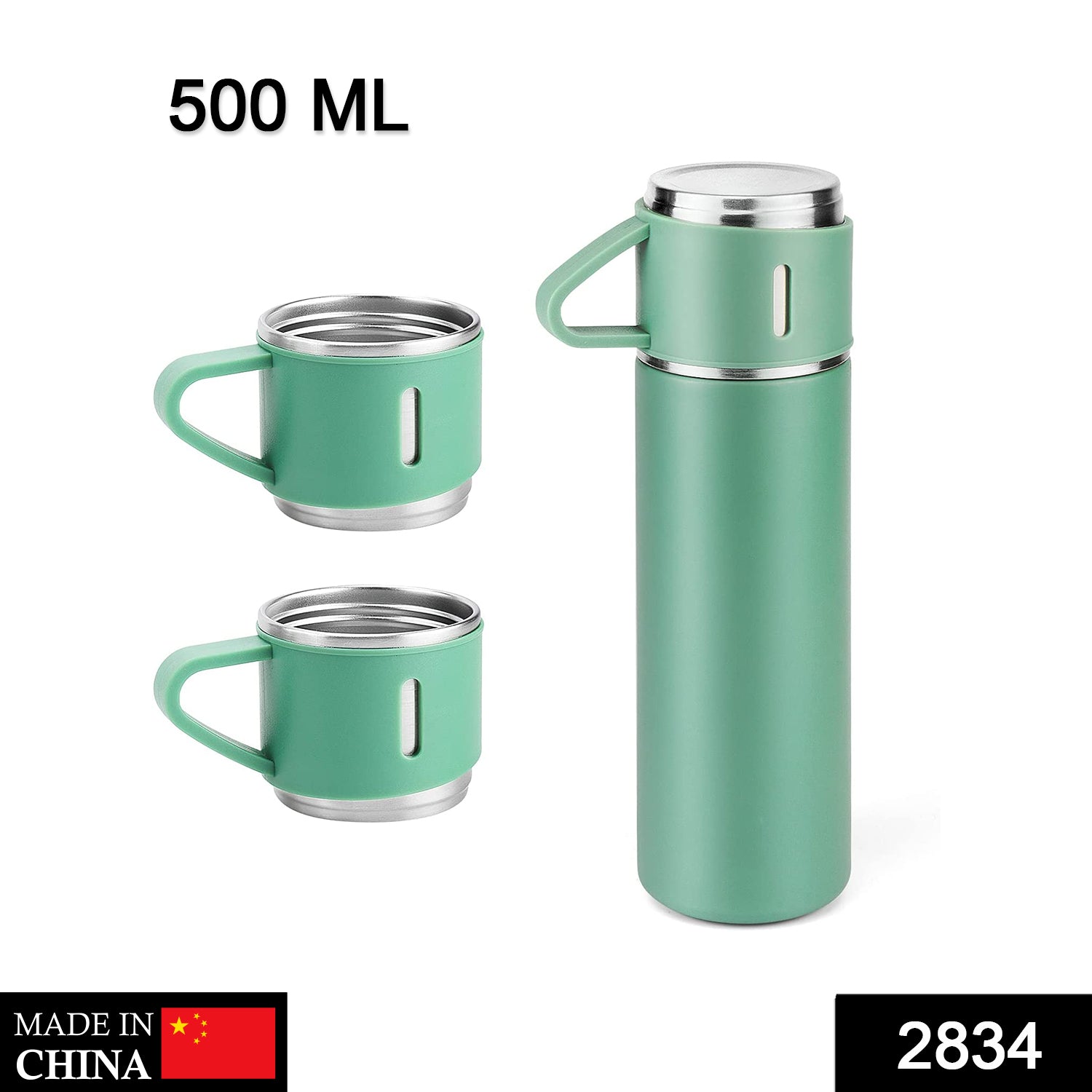 Stainless Steel Vacuum Flask Set with 3 Steel Cups Combo for Coffee Hot Drink and Cold Water Flask Ideal Gifting Travel Friendly Latest Flask Bottle. (500ml)