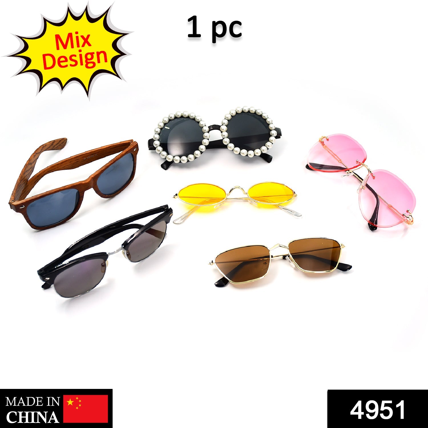 4951 1Pc Mix frame Sunglasses for men and women. Multi color and Different shape and design. (Moq - 3pc)