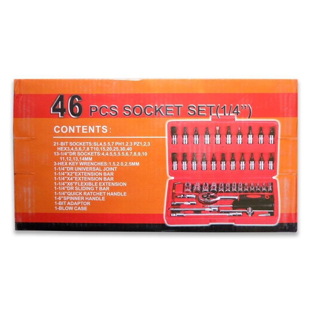 Socket 1/4 Inch Combination Repair Tool Kit (Red, 46 pcs)