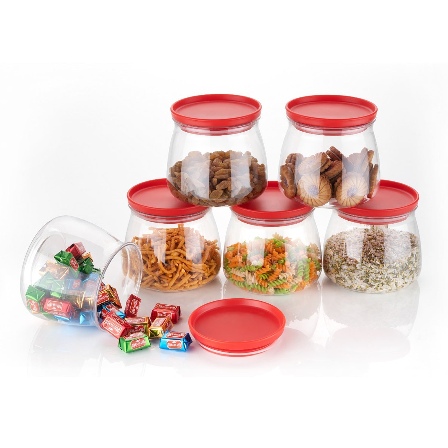 Matka Shaped Jar with Air Tight & Leak Proof Lid (Multicolour) (Set of 6) (900Ml)