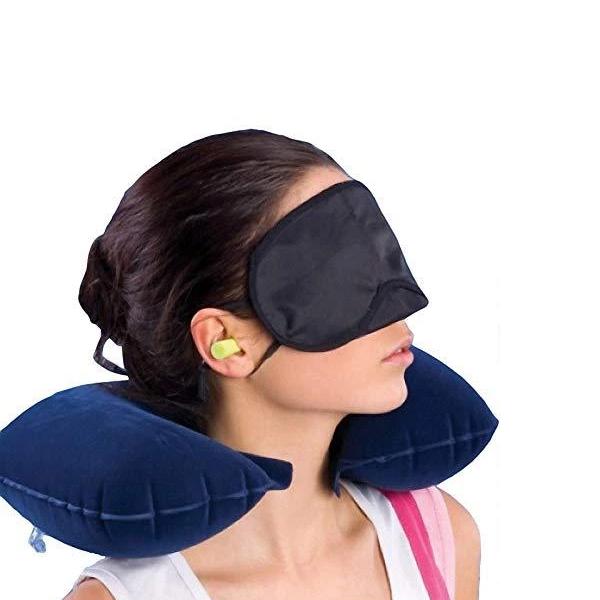 -3-in-1 Air Travel Kit with Pillow, Ear Buds & Eye Mask