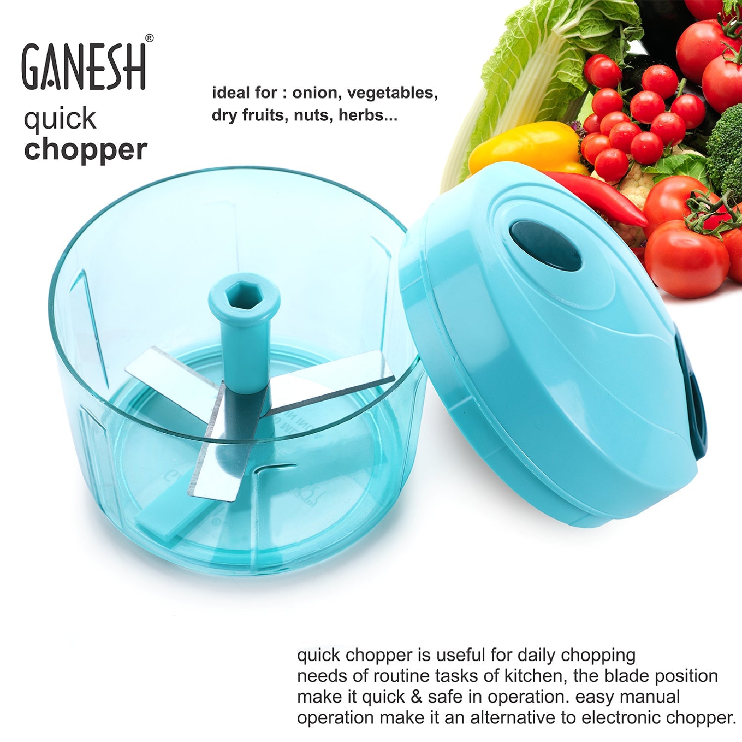 Ganesh Quick Vegetable Chopper  (1 Unit Chopper)(725 Ml)