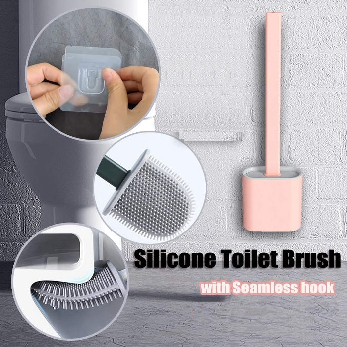 Silicone Flex Toilet Brush With Holder & Sticker