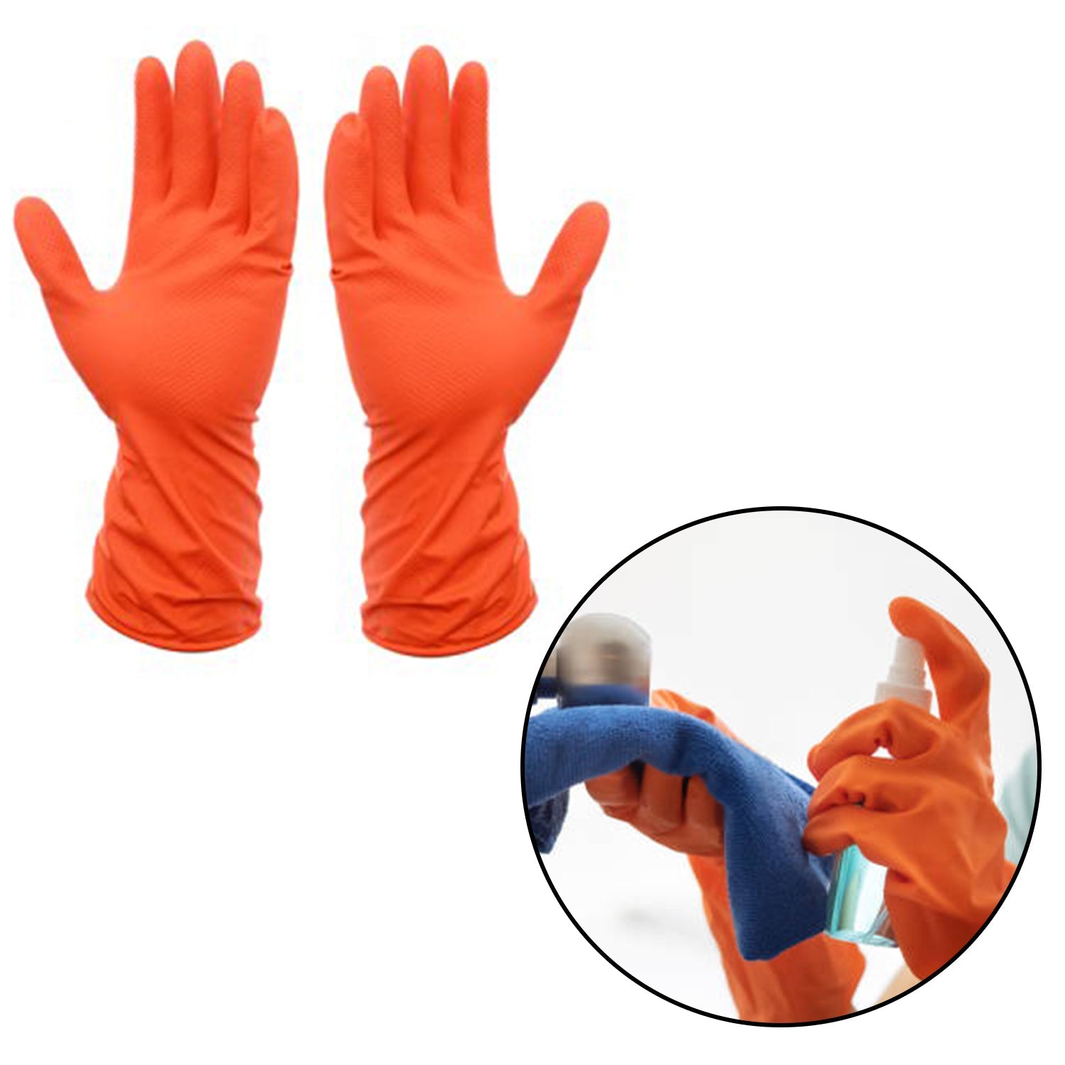 2 Pair Large Orange Gloves For Types Of Purposes Like Washing Utensils, Gardening And Cleaning Toilet Etc.