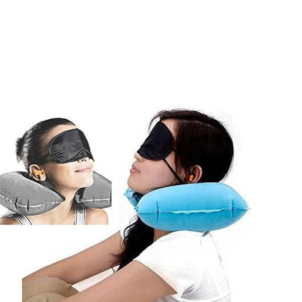 -3-in-1 Air Travel Kit with Pillow, Ear Buds & Eye Mask