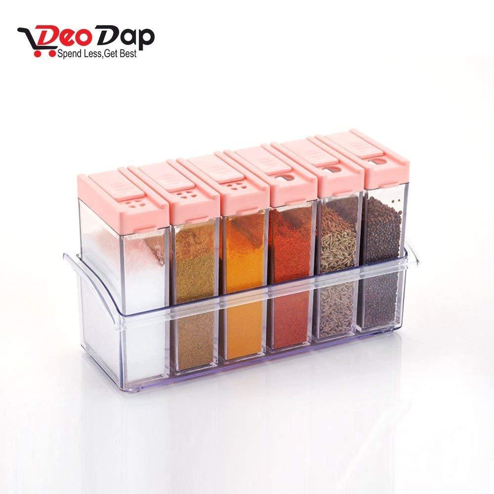 0122 Plastic Spice Jars (6 pcs, 14x22x8cm, Multicolour)