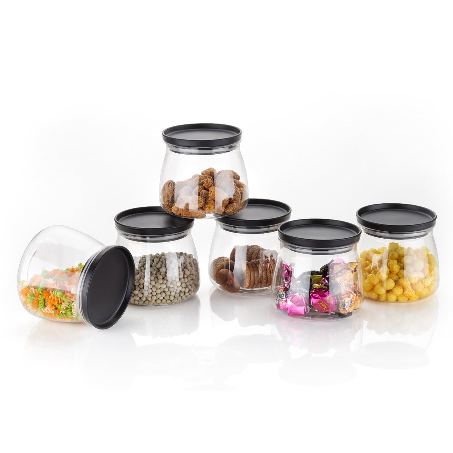 Matka Shaped Jar with Air Tight & Leak Proof Lid (Multicolour) (Set of 6) (900Ml)