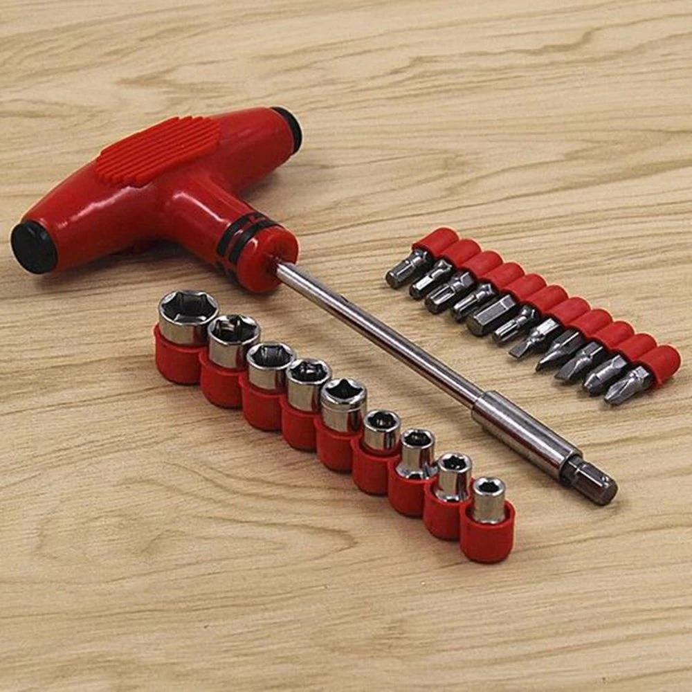 -24pcs T shape screwdriver set Batch Head Ratchet Pawl Socket Spanner hand tools