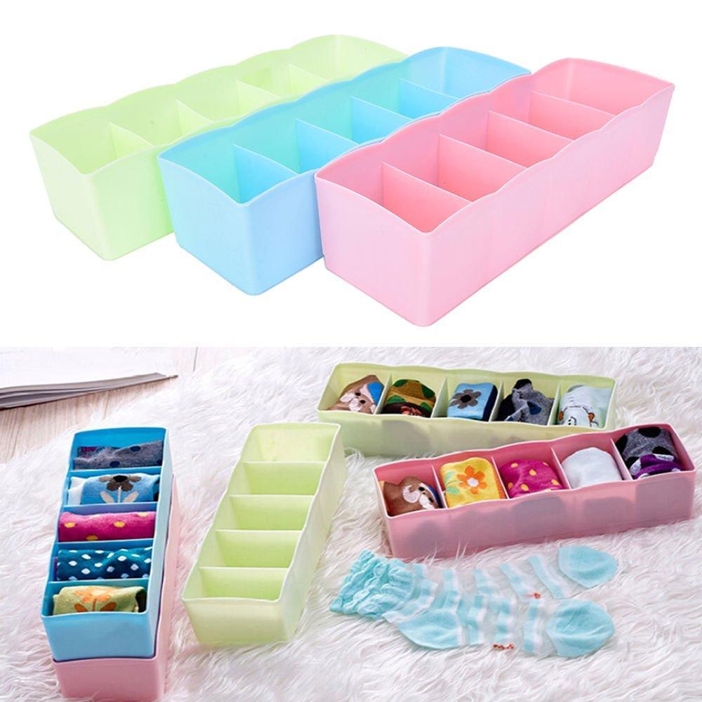 5-Compartments Socks/Handkerchief/Underwear Storage Box Socks Drawer Closet Organizer Storage Boxes (pack of 2)