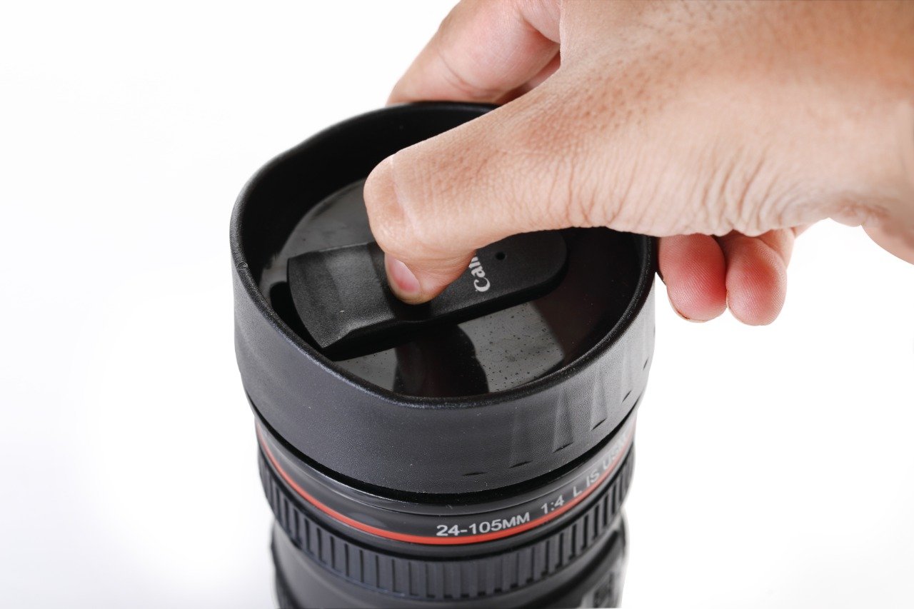 Camera Lens Shaped Coffee Mug Flask With (1 Lid Only)