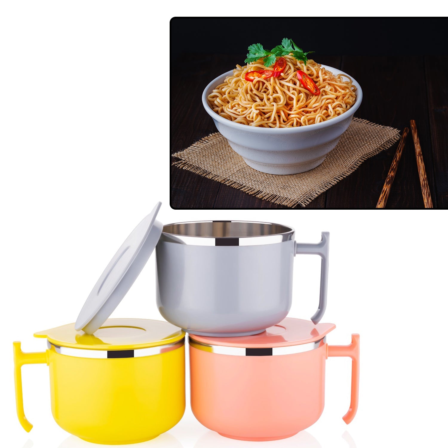 2933 Maggie Bowl with Lid and Handle, Soup Bowls for Easy Perfect Breakfast Cereals, Fruits, Ramen, Beverages,Essentials, Dishwasher Safe Double Layer