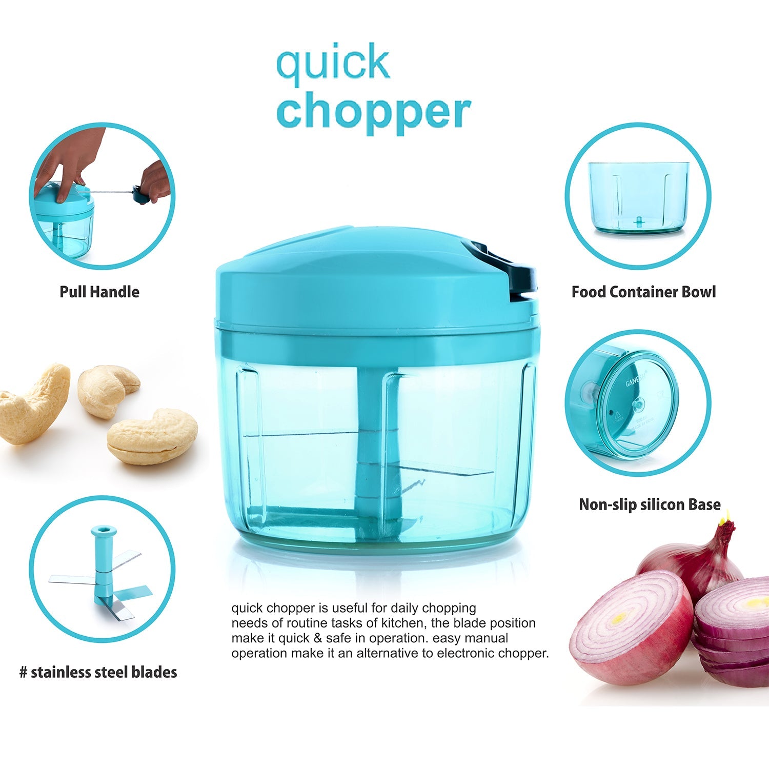 Ganesh Quick Vegetable Chopper  (1 Unit Chopper)(725 Ml)