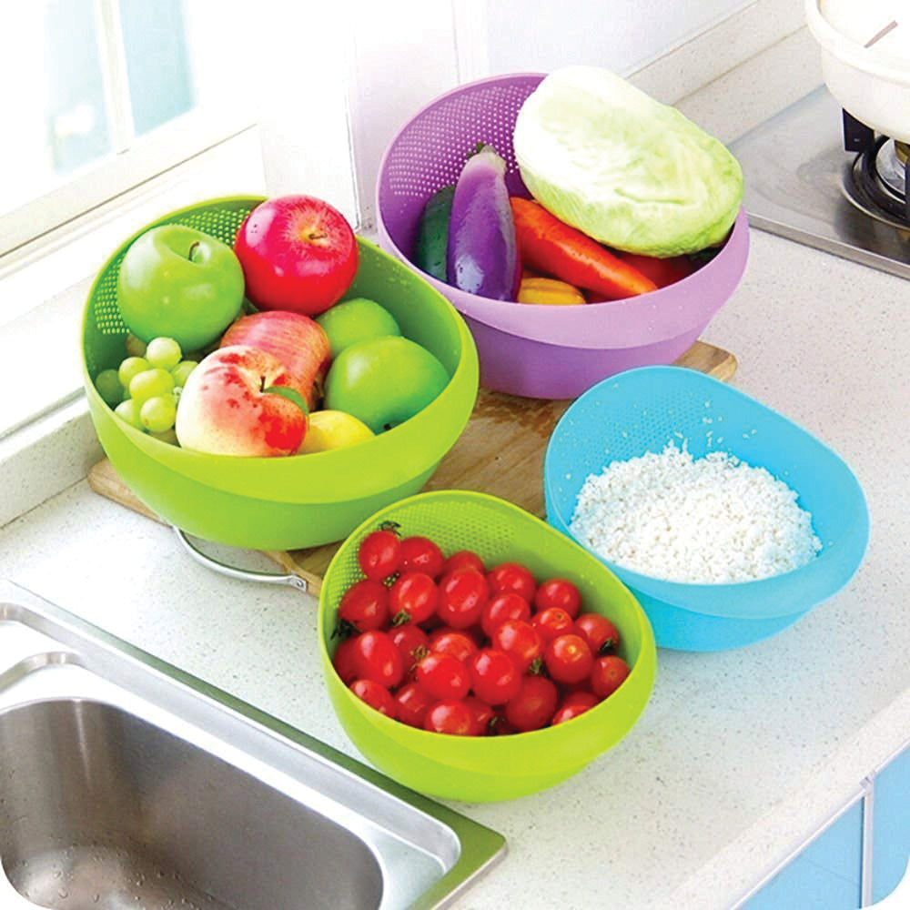 0108 Kitchen Plastic big Rice Bowl Strainer Perfect Size for Storing and Straining