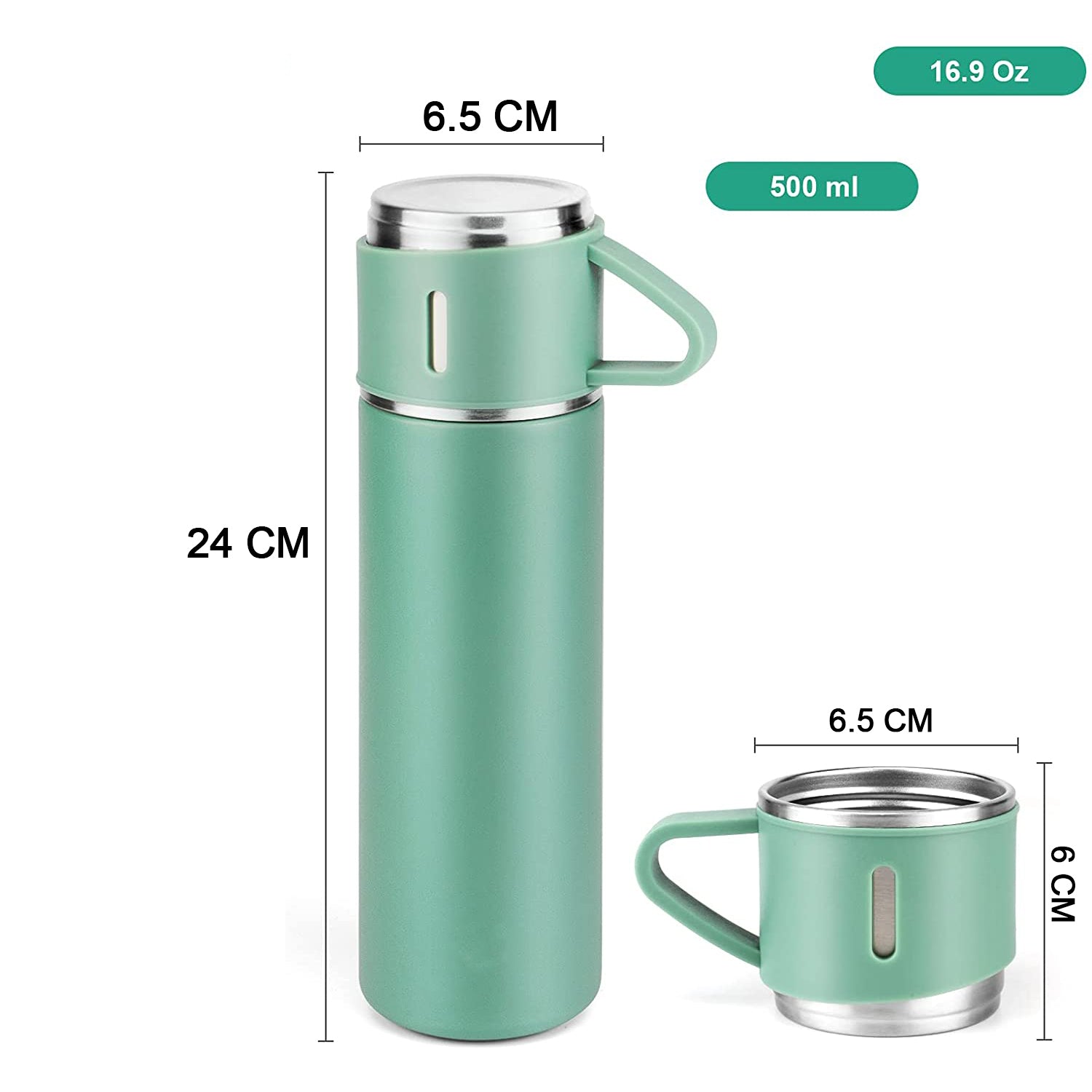 Stainless Steel Vacuum Flask Set with 3 Steel Cups Combo for Coffee Hot Drink and Cold Water Flask Ideal Gifting Travel Friendly Latest Flask Bottle. (500ml)