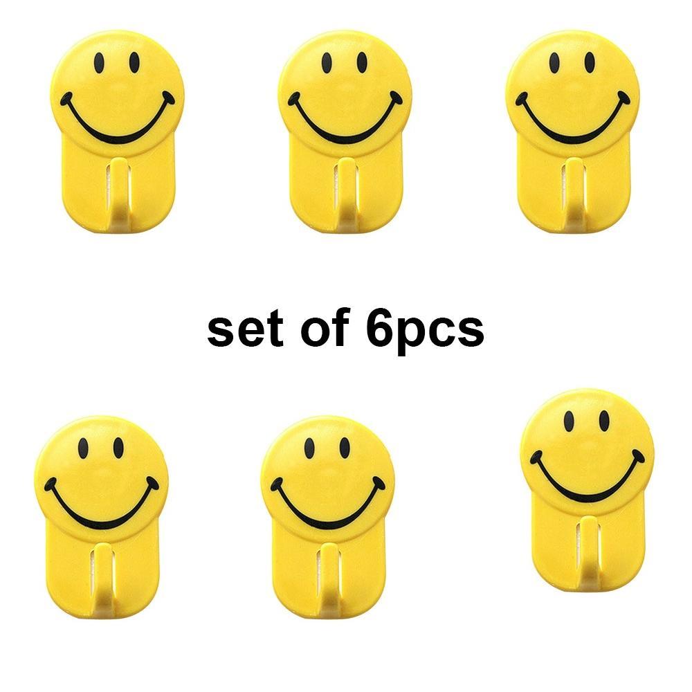 Plastic Self-Adhesive Smiley Face Hooks, 1 Kg Load Capacity (6pcs)