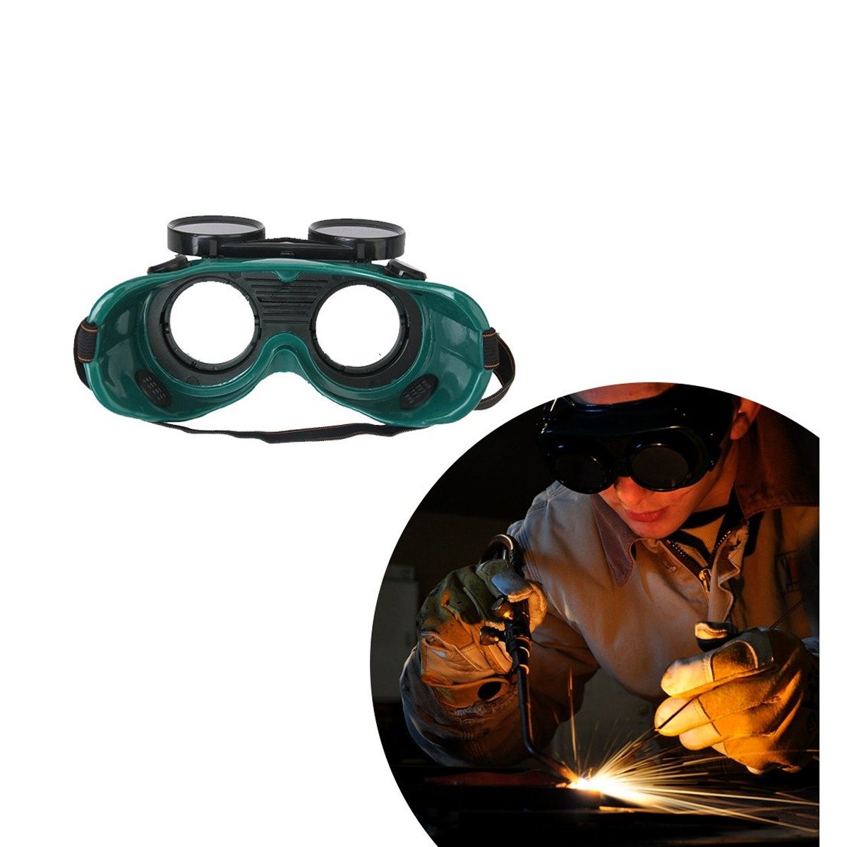 0417 Welding Goggles (Dark Green, Large)