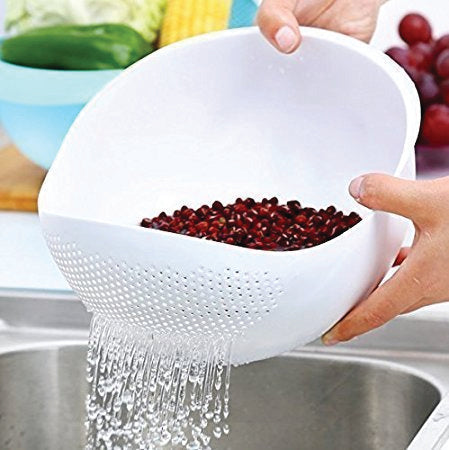 0108 Kitchen Plastic big Rice Bowl Strainer Perfect Size for Storing and Straining