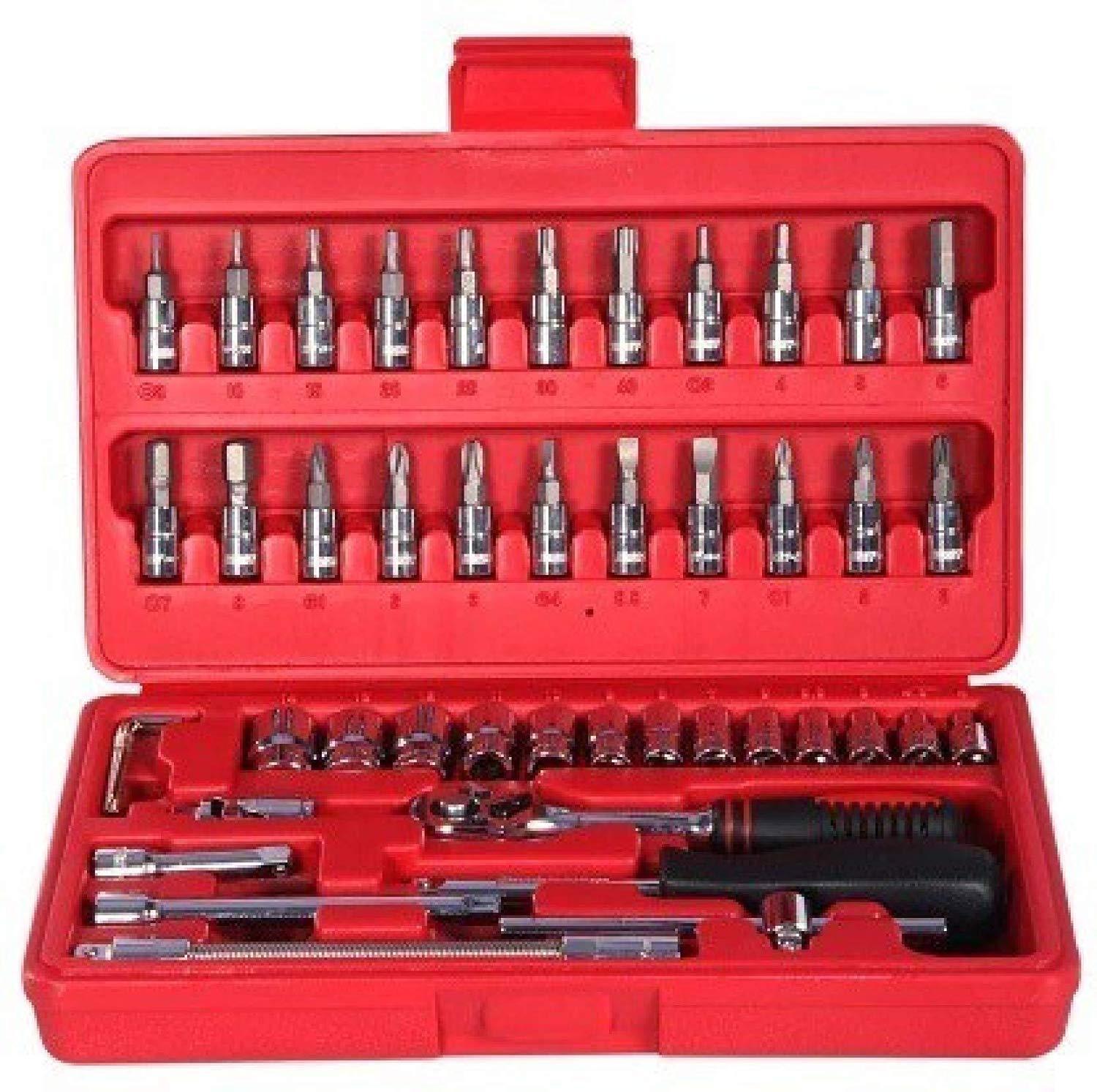 Socket 1/4 Inch Combination Repair Tool Kit (Red, 46 pcs)