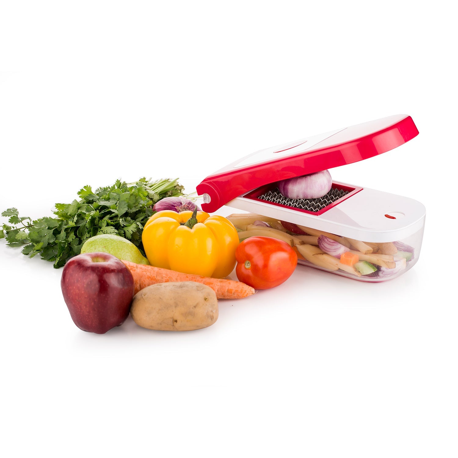 Ganesh Plastic Chopper Vegetable and Fruit Cutter, Red