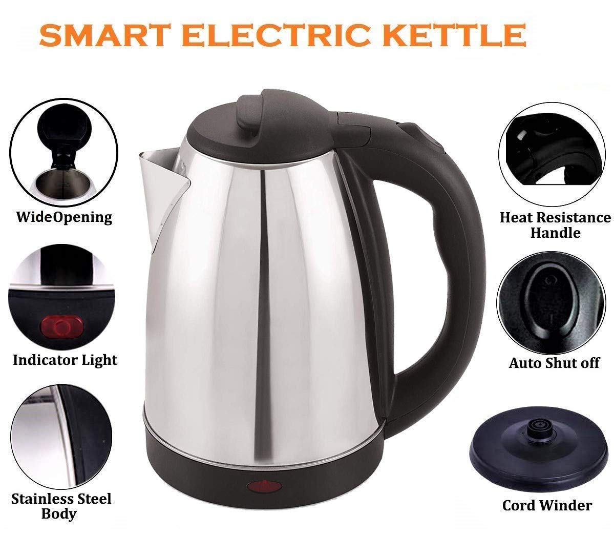 Stainless Steel Electric Kettle with Lid - 2 l