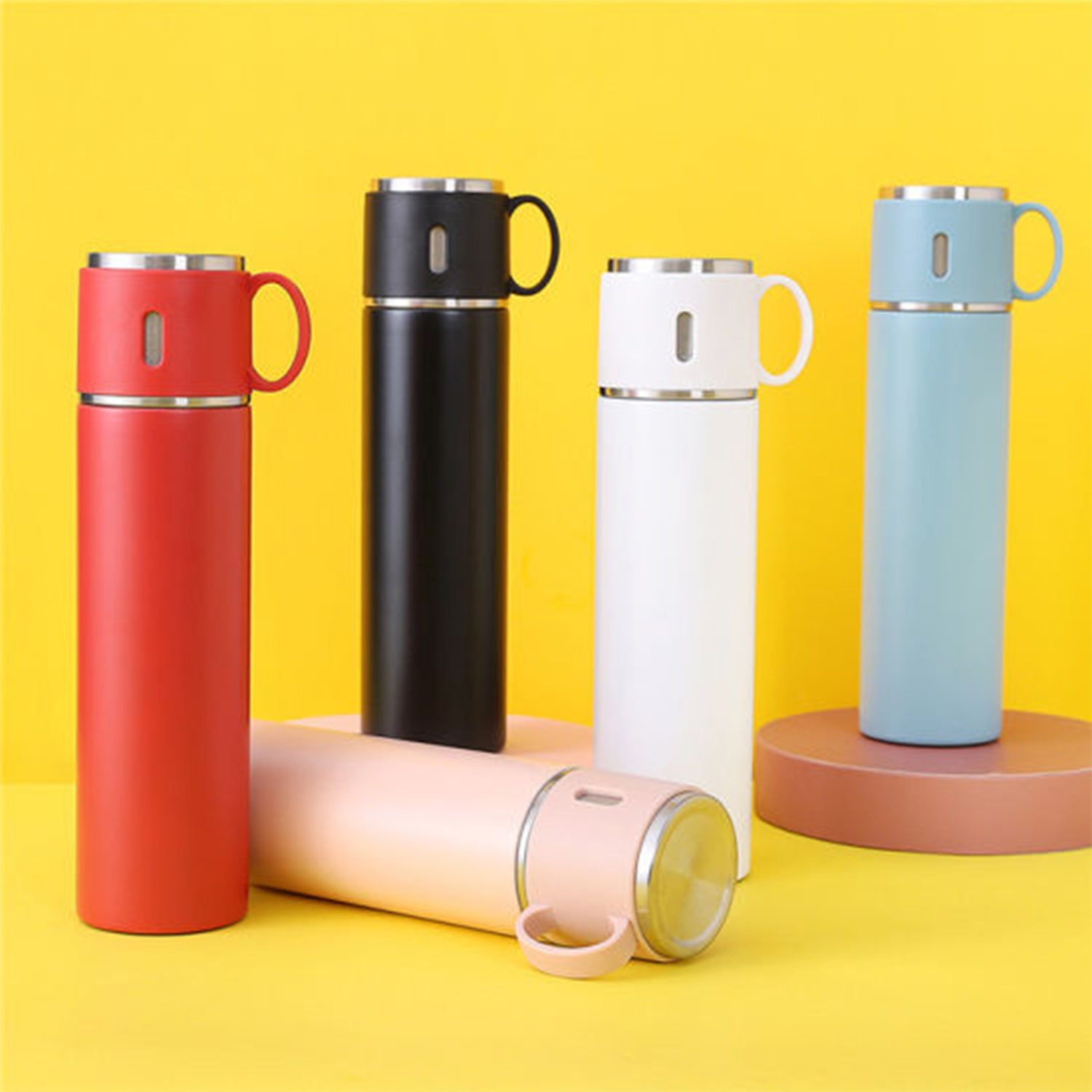 Stainless Steel Vacuum Flask Set with 3 Steel Cups Combo for Coffee Hot Drink and Cold Water Flask Ideal Gifting Travel Friendly Latest Flask Bottle. (500ml)