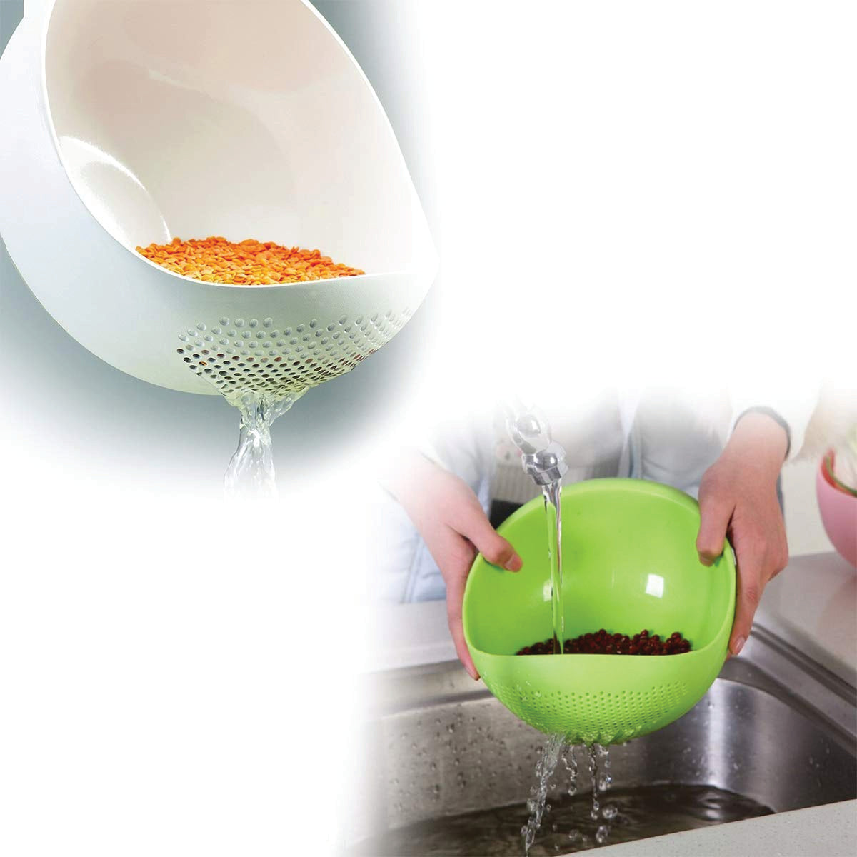 0108 Kitchen Plastic big Rice Bowl Strainer Perfect Size for Storing and Straining