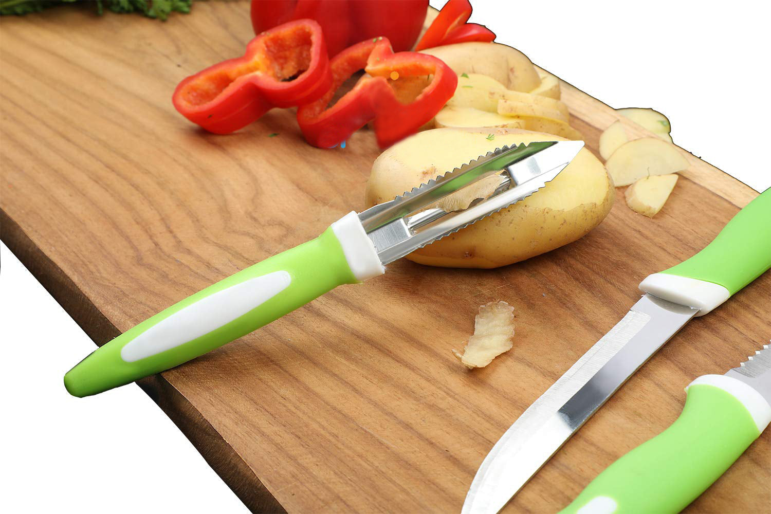 Stainless Steel Knife & Peeler Set with Stand - 6 Pcs