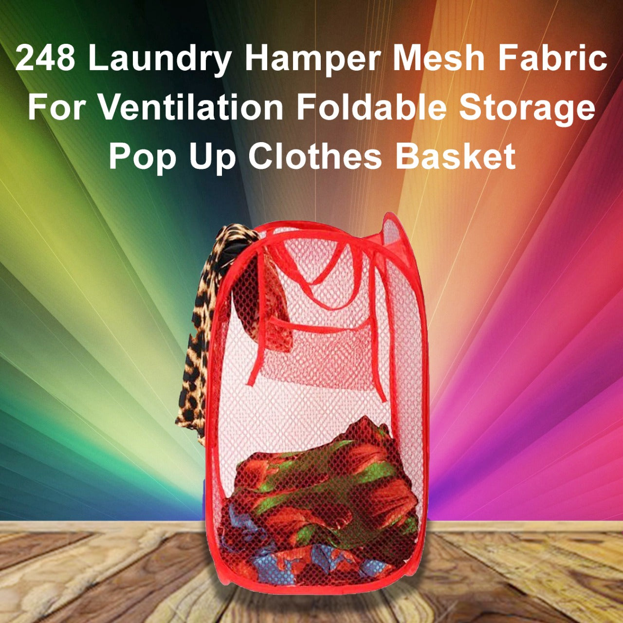 0248 Laundry Hamper Mesh Fabric For Ventilation Foldable Storage Pop Up Clothes Basket