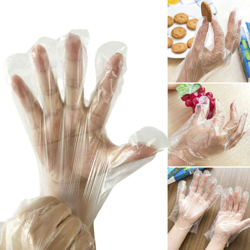 Plastic Transparent Disposable Clear Gloves (White) (100Pc)