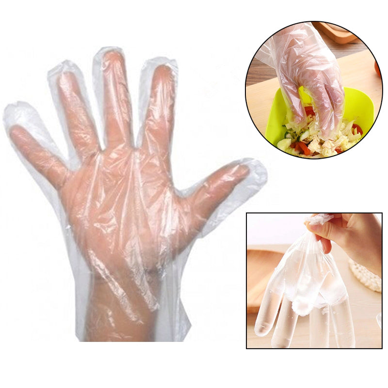 Plastic Transparent Disposable Clear Gloves (White) (100Pc)