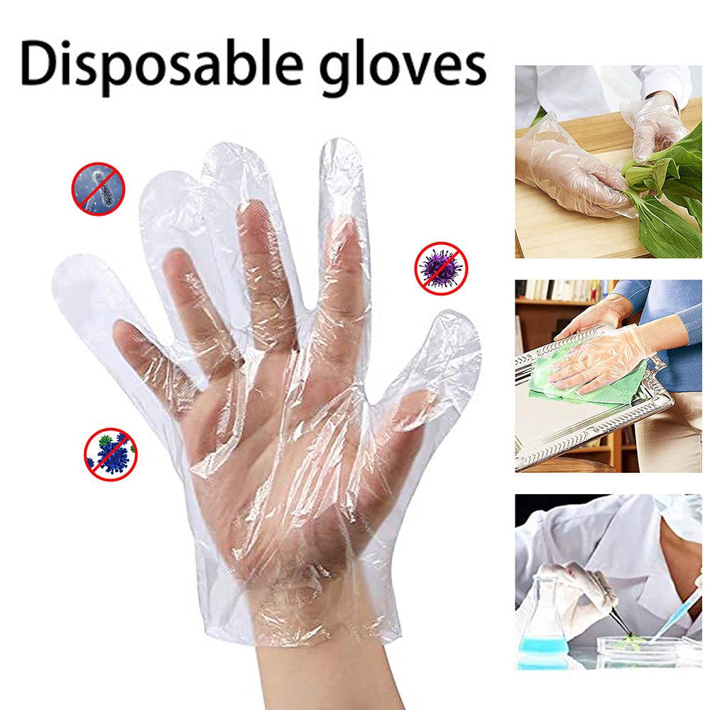 Plastic Transparent Disposable Clear Gloves (White) (100Pc)