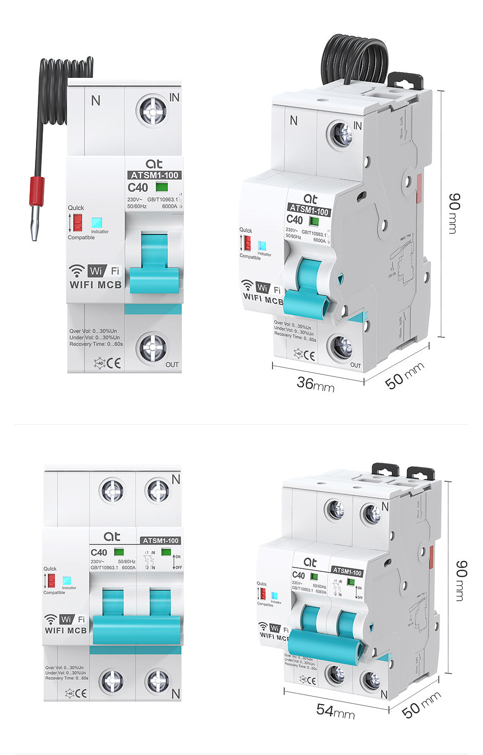 ATQCB2 Tuya Smart Life MCB WIFI Smart Switch Metering Circuit Breaker