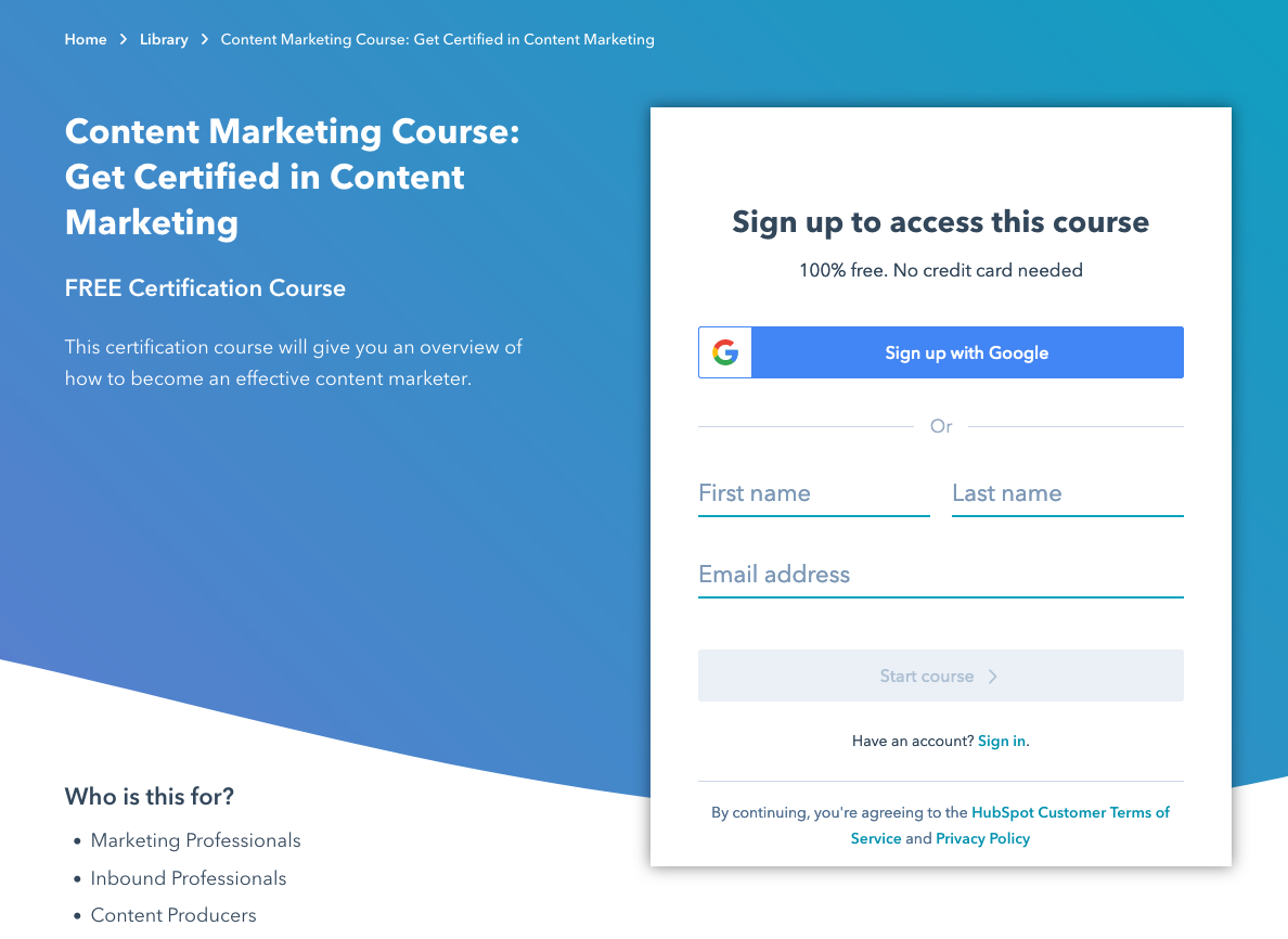 Content Marketing Course by Hubspot